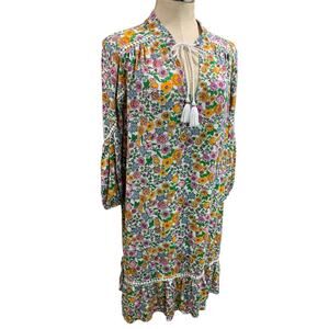 Large Crown & Ivy Long Sleeve Boho Shift Dress Floral Print Soft